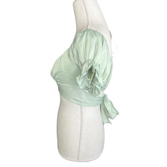 Indikah green crop top coquette boho festival NEW puff sleeve summer soft girl - Picture 4 of 10